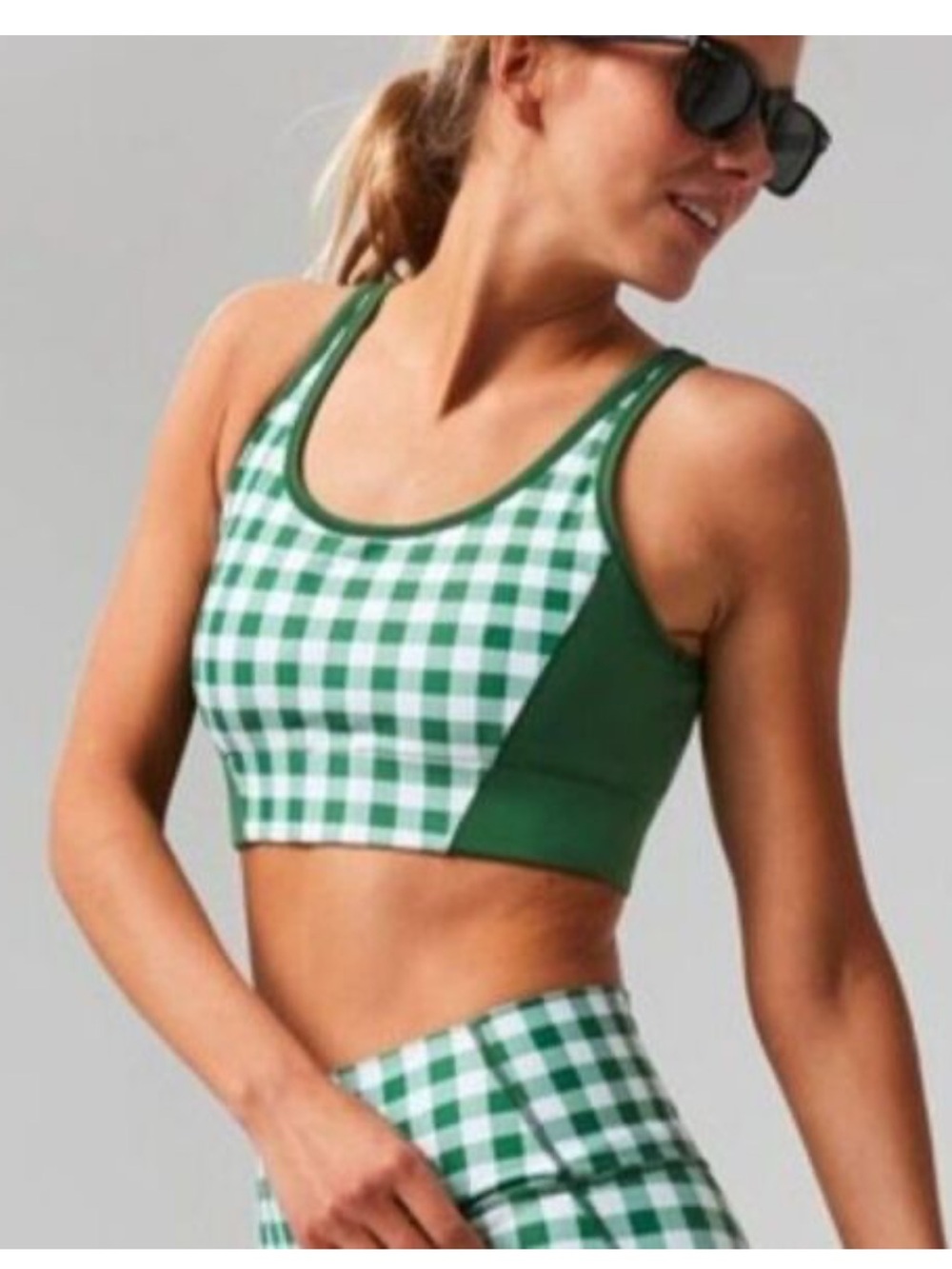 Tuckernuck Green Trellis Gingham Jean Sports Bra Large